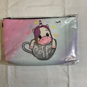 The Pouch Cosmetic Bag Kids OS Multicolor NWT Unicorn Coffee Cup Kawaii Pouch